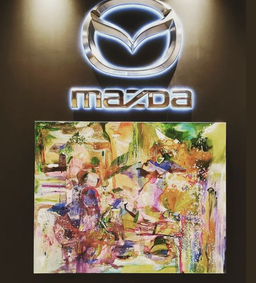 Abstract Painting "Mystic River" by Chrissy Cheung - on display at Signature Mazda at RIchmond Centre, BC