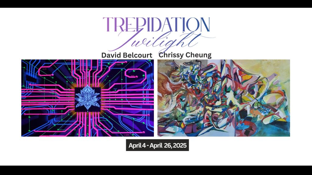 Contemporary painting exhibition, "Trepidation Twilight" by artists David Belcourt and Chrissy Cheung showcard at Ruberto Ostberg Gallery, Calgary